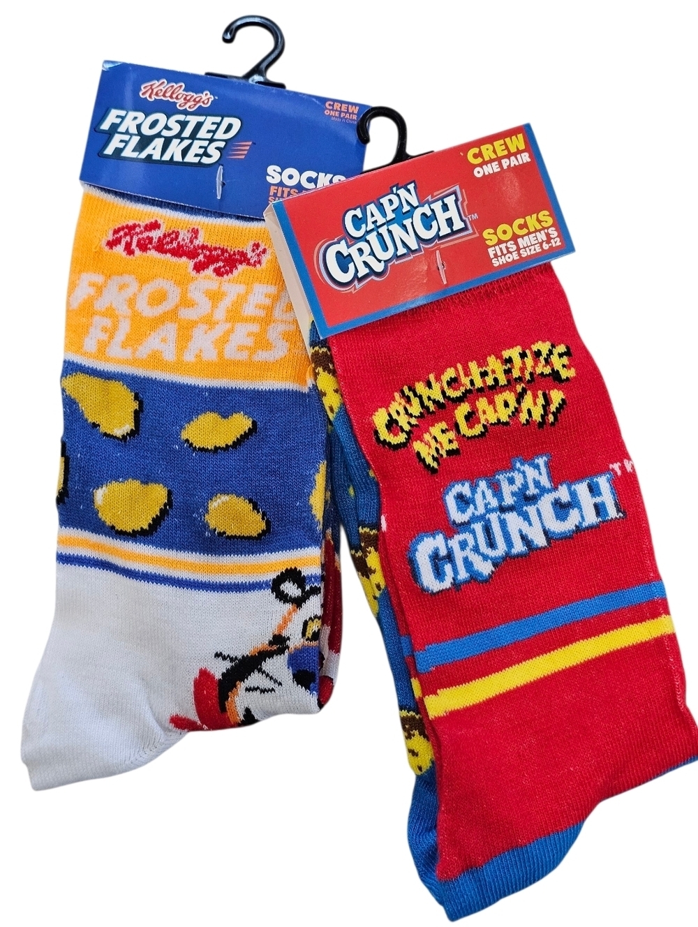 Novelty Men's Crew Socks, Frosted Flakes And Cap'n Crunch, Size 6-12, New